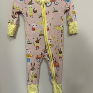 Little Sleepies Bunny Print Footie - Pink and Yellow